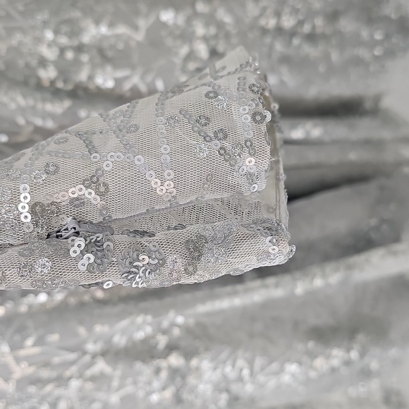 COLORS Silver Sequin Corsette Top Deep V-neck Tulle Slip Fit & Flare Dress Sz:14 - Picture 6 of 17